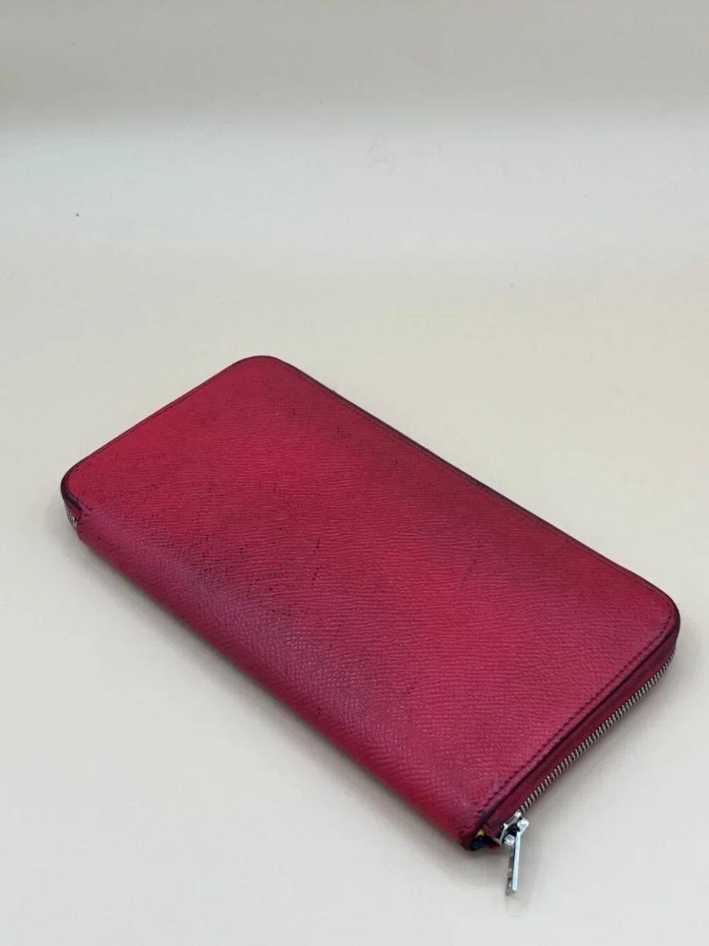 Hermes Azap Silk In Zip Around Wallet Rouge Red Epsom Leather Silk Lining France